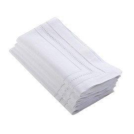 Fennco Styles Handmade Hemstitch and Cutwork Linen Cotton Cloth Napkins 20" W x 20" L, Set of 4