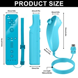 GBKDQQ Wii-Fernbedienung Gamecontroller, Wii Controller Remote mit Nunchuck, Nunchuk Controller für Wii Vernbedinung Remote Plus Ersatz Kontroller Jostick Game Handle für Wii/Wii U Konsole(Blau)