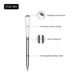 White Wireless Meat Thermometer Probe for INKBIRD INT-12-BW,Wireless Meat Thermometer Probe with 1 Sec Ultra Fast Response, IP67 Waterproof