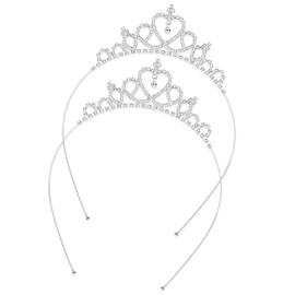 2Pcs Princess Crown Tiara Crystal Tiara Glittering Rhinestone Non-Slip Crown Headbands Girls Headband Hair Hoop Tiara Princess Crystal Headband Rhinestone Crystal Pearl Tiara for Women