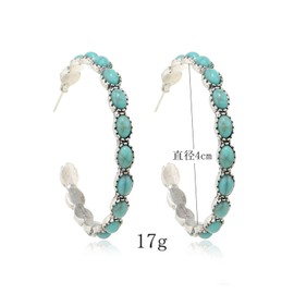 arete bohemios de imitación turquesa en tono plateado con piedra natural colorida y colgante de gota de vaquera, estilo retro, joyería étnica clásico para mujeres y niñas, Metal, Metal