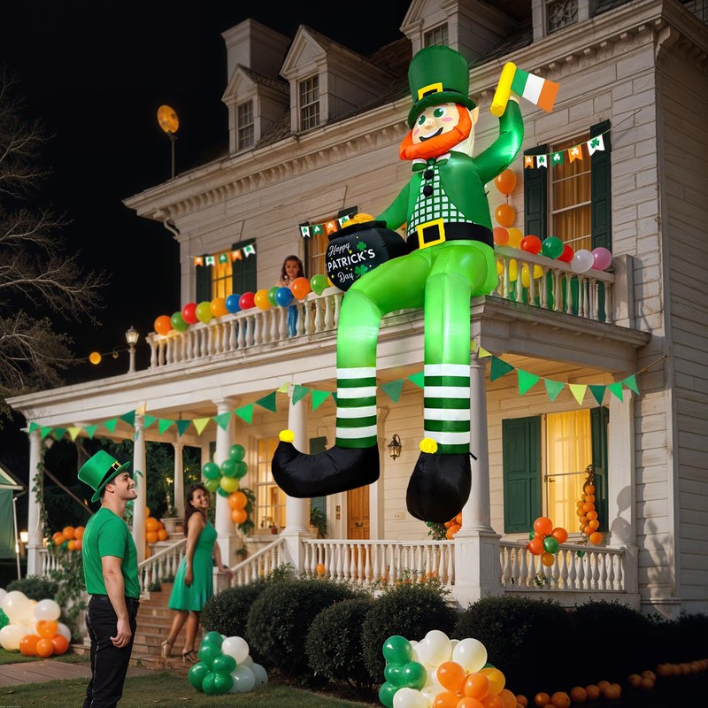 OurWarm 8FT St. Patrick's Day Inflatable Decorations Outdoor, Sitting Leprechaun