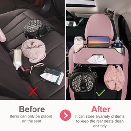Sancaral Car Rear Backseat Extra Multifunctional Drink Cup Holder Organizers with Tissue Storage Box Organizer & Hooks for Car Seat Back. Pink