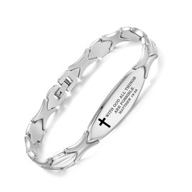 LinnaLove Religious bracelet for Women Bible Verse bracelets Inspirational Faith Christian Jewelry Birthday Gifts for Women (With God all ..-Silver)