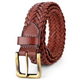 F&L CLASSIC Leather Braided Belts for Men - Mens Casual Woven Leather Belt for Dress Pants,tan,bra120,Size 32