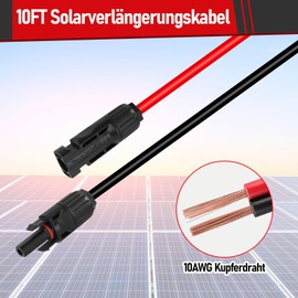 Solar Doppel Kabeldurchführung, Dachdurchführung Solar Wasserdicht mit ABS Gehäuse, 10Ft 10AWG Solar Verlängerungskabel, Solarmodule Kabelverbinder für Wohnmobile, Boote, Fahrzeuge