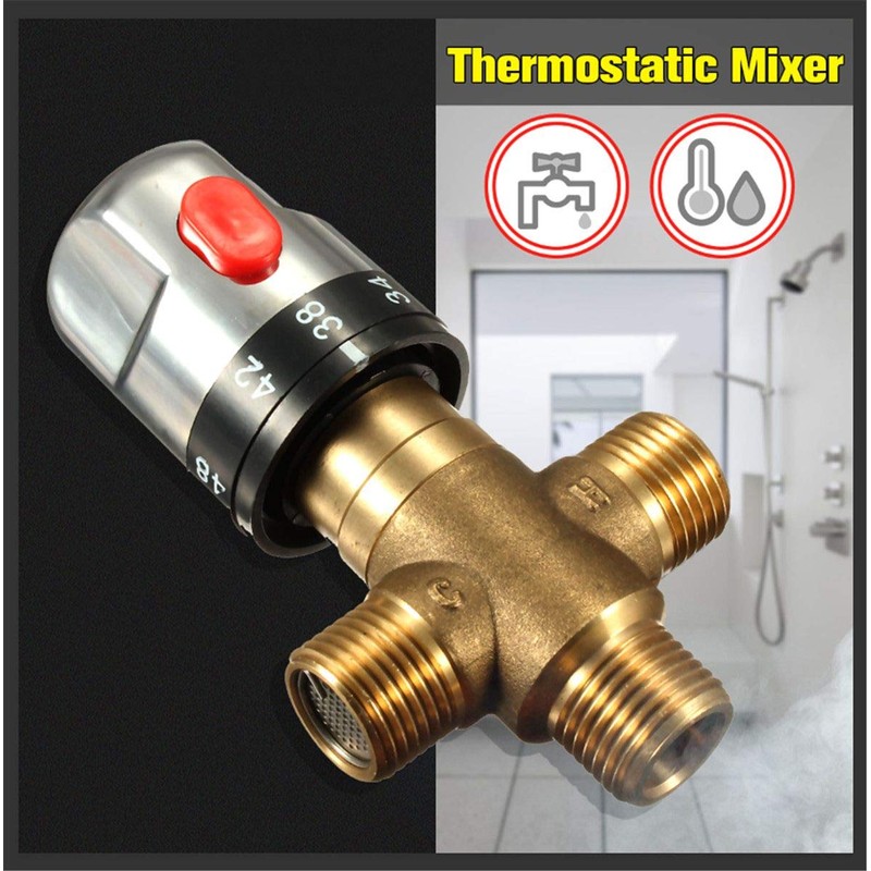 Thermostatic Mixing Valve, 3-Way Brass 19.8mm Pipe Basin Thermostatic Mixing