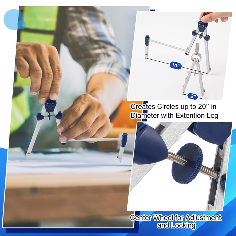 Teling 4 Pack Professional Geometry Set Compass Geometry Tool Protractor