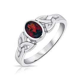 DTPsilver® 925 Sterling Silver Ring - Celtic Trinity Knot - Celtic Collection - Various Natural Gemstones, stone, Garnet