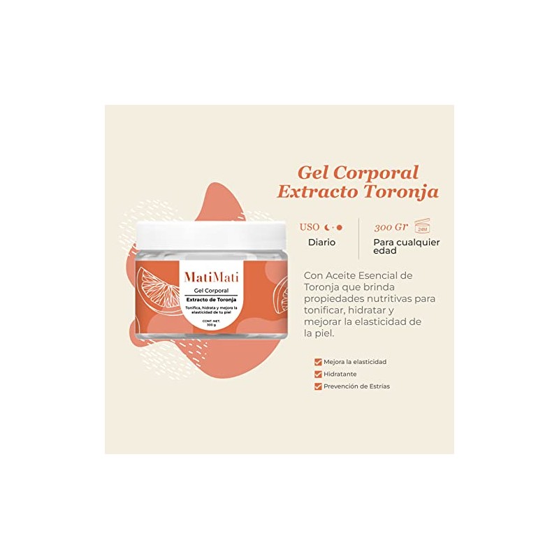 Gel Corporal Extracto Toronja MatiMati-Tonificante, Hidratante, Anticelulítico 300 g