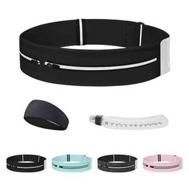 FRITRENIX Running Belt for Women and Men, Adjustable Fanny Packs No Bounce Phone Holder for Running with Water Bottle & Headband, Waterproof Reflective Waist Packs for Runner Fits All Phones (L-Black)