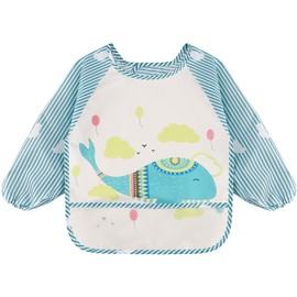 Vancle Baby Bibs with Sleeves, Waterproof Long Sleeve Bib Unisex Feeding Bibs Apron for Infant Toddler (Blue Whale)