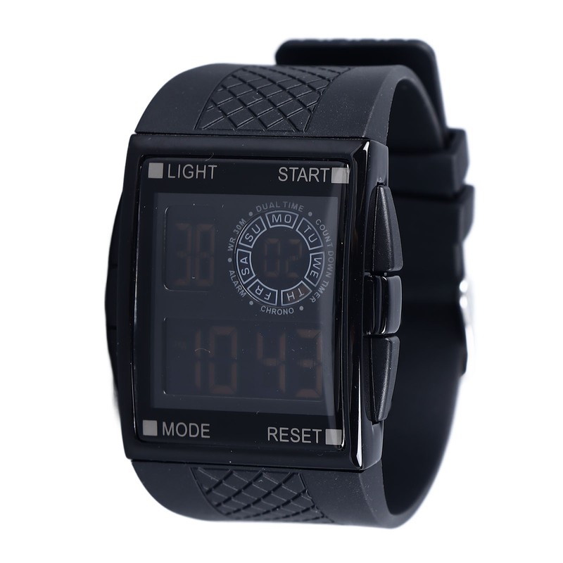 Digital Sport Watch Waterproof Stopwatch PU Leather Strap LED Luminous