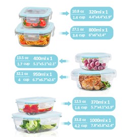 ROSOS Glass Food Storage Containers with Lids Airtight 6 Pack, Glass Storage Containers with Lids for Food, Not Easy Broken & Leak Proof, Oven/Dishwasher Safe, Blue