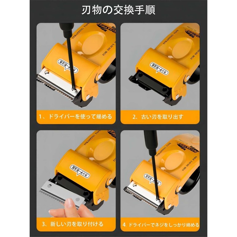 ステンレス製テープカッター 60mm 幅 セーフティカバー付き 梱包用 業務/倉庫/オフィス/家庭用 (イェロー)
