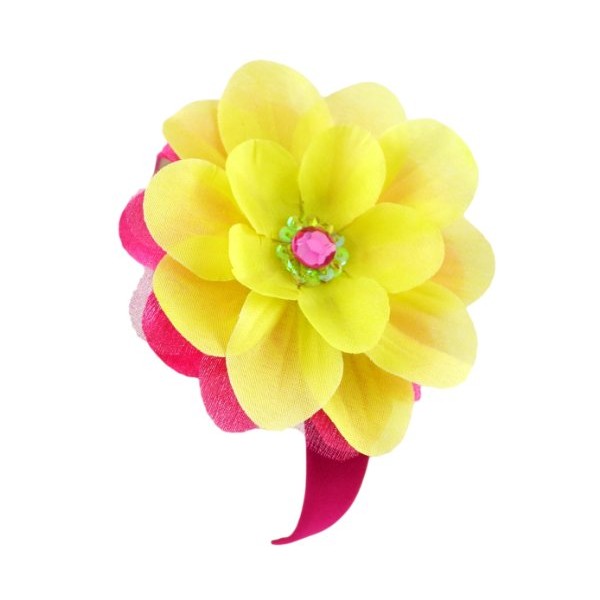 Girls JoJo Flower Satin Arch Headband By Funny Girl Designs (Pink & Lime Green)