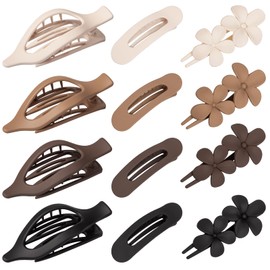 12 Pcs French Flat Hair Clips for Women - 3 Styles Flat Claw Clips for Thin Thick Hair, Strong Hold Hair Accessories