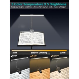 Vekkia Professional 88 LED Rechargeable Music Stand Light - Foldable Clip-on Lamp, Eye-Protective, 5 Brightness & 3 Color Temp Adjustments, for Piano, Reading