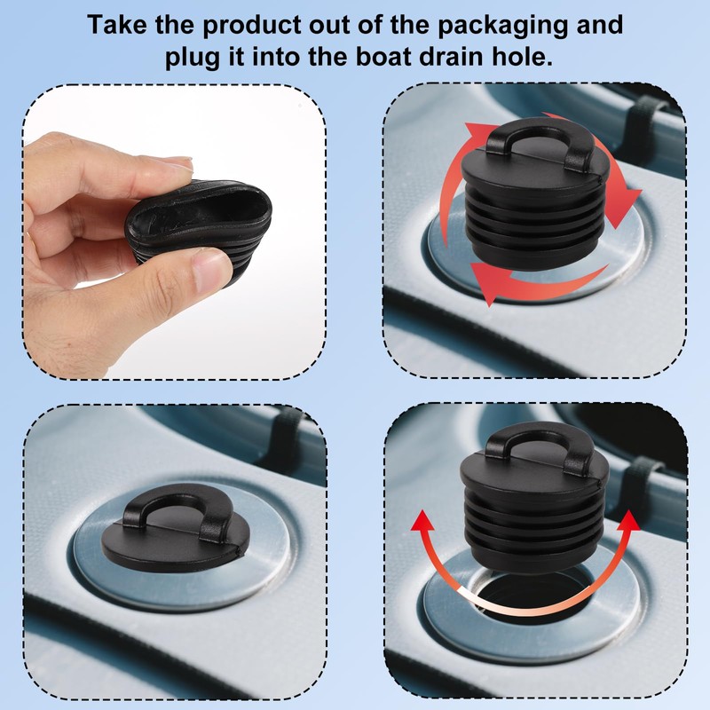 4pcs Kayak Scupper Plugs, Push-in Drain Hole Stoppers with Pull