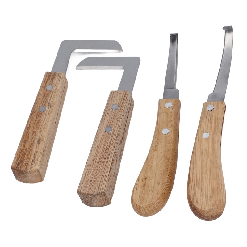 4pcs Hoof Knife Carbon Steel Wooden Handle Left and Right