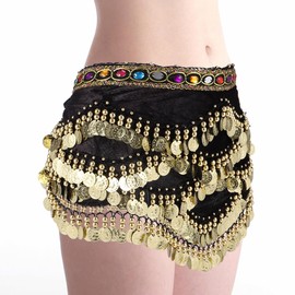 BESPORTBLE Belly Hip Scarf Dance, Belly Dancing Skirt Hip Scarves with Dangling Coins Belly Dancing Hip Scarf,Women's Belly Dance Hip Scarf, Belly Dance Skirt Wrap Bling Sequins Coins Belly Dance