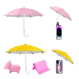 XIUYEQIU 2 Pcs Phone Umbrella,Phone Umbrella for Sun Foldable Portable Shad with Suction Cup Stand Adjustable Clip-Pink and yellow