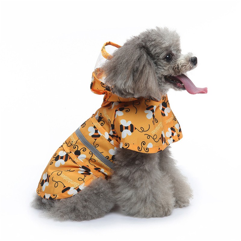 Dog Raincoat Reflective Breathable Lightweight Bee Pattern Puppy Rain Jacket