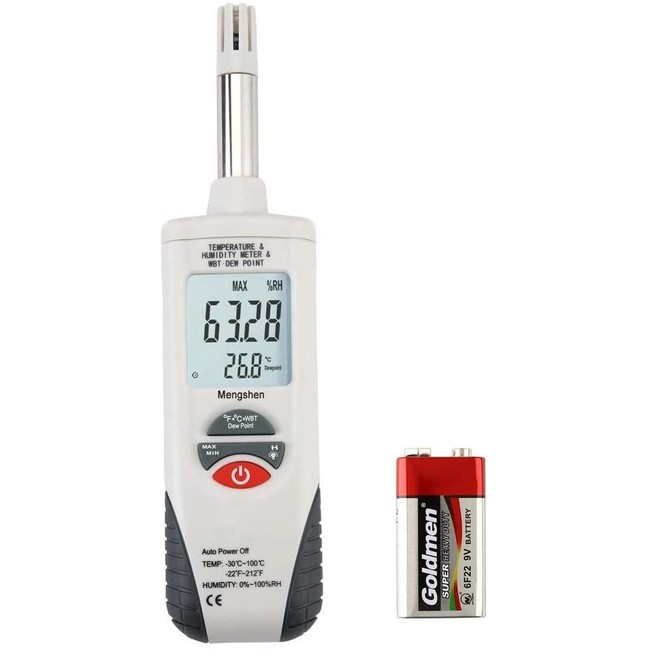 Mengshen Digital Psychrometer - Handheld Backlight Temperature Humidity Meter Gauge with Dew Point and Wet Bulb Temperature - Battery Included, M350