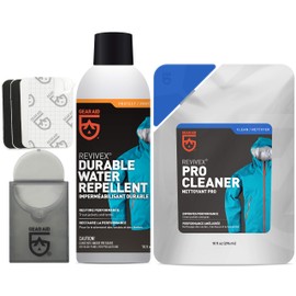 GEAR AID Care Kit with Revivex Pro Cleaner, Revivex Durable Water Repellent Spray and Tenacious Tape Mini Patches, Clear, 10 fl oz Pack & 10.5 oz aerosol