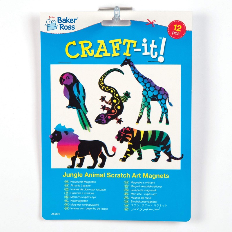 Baker Ross AG801 Jungle Animal Scratch Art Magnets (Pack of