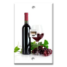 Art Plates - One Port RJ45 Ethernet decorative printed keystone style wall plate. Works with Cat5 through Cat8 cables. Female to Female Connection. - Red Wine with White Background
