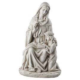 Design Toscano Anne with Young Mother Mary Holy Religious Garden Statue, 12 inches wide, 21 inches tall, Cast Stone Resin, Antique Stone Finish