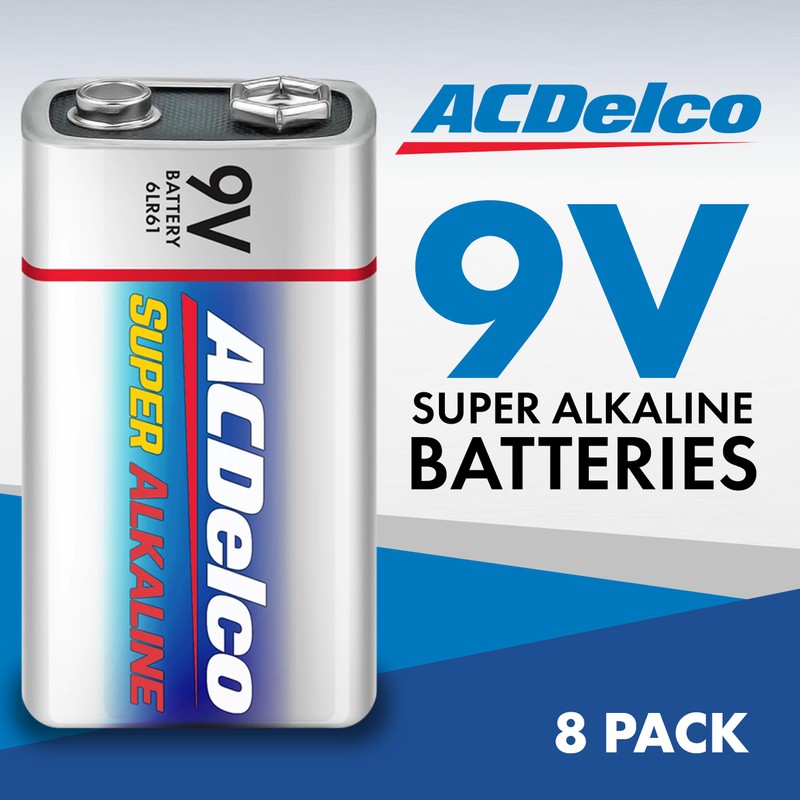 ACDelco 8-Count 9V Batteries, Maximum Power Super Alkaline Battery for