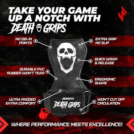 JerkFit Death Grips Par – Correas de elevación de alta calidad, correas de muñeca de PVC de goma de grado de neumático de coche para encogerse de hombros, tirar, correas de levantamiento de pesas con