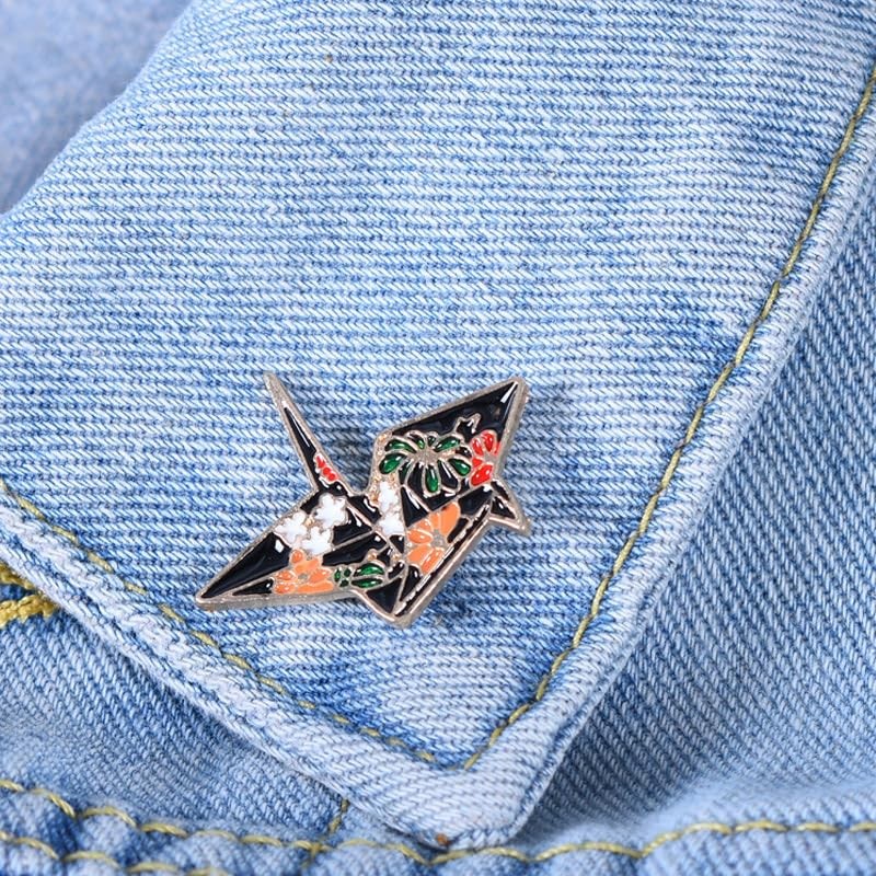 SHIDXIB 6Pcs Exquisite Enamel Alloy Brooch Set Delicate Paper Crane