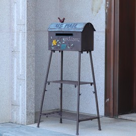 Metal Mailbox and Plant Stand Combination,Mailboxes for Outside with Plant Stand,Decorative Mailboxes Outside,Rustic Mailbox,Garden Porch Decor