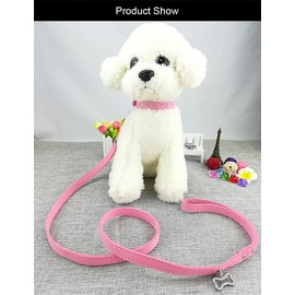 Newtensina Cute Diamante Puppy Collar and Leash Set Bling Microfiber Collar with Lead for Small Dogs Cats - Pink - XS