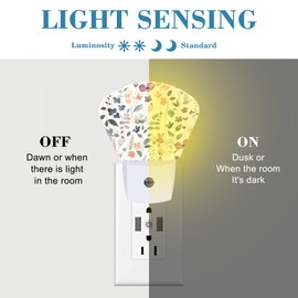 Uiaoiais Watercolor Flowers Night Light for Kids Girls Boys, Leaves and Plants LED Night Light Plug into Wall with Dusk to Dawn Sensor for Bedroom, Hallway, Kitchen, Bathroom, Stairs Decor