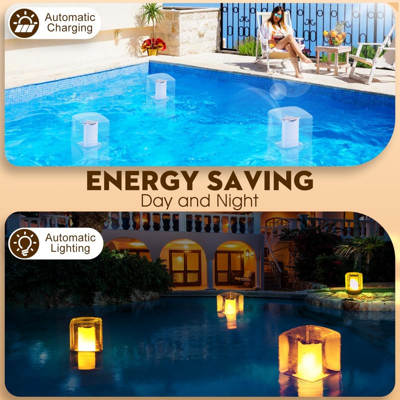 LanPool Floating Pool Lights, Solar Flame Pool Lights Waterproof, Square