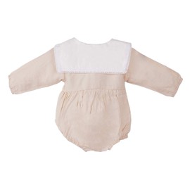 ContiKids Salute Baby Girl Peter Pan Collar Romper Cotton Causal Long Sleeve Jumpsuit Newborn Baby Bodysuit Outfit Clothes 70 Pot Beige 6-12 months