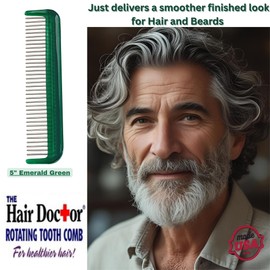 HAIR DOCTOR The 5"" Mens Rotating Tooth Hair Comb with silky smooth teeth reducest hair loss and damage (Forest Green)