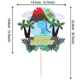 1 decoración de dinosaurio para tarta de feliz cumpleaños con volcán, hojas de palma, árbol, nube, dinosaurio para decoración de tartas con temática de dinosaurio, baby shower, niños y niñas