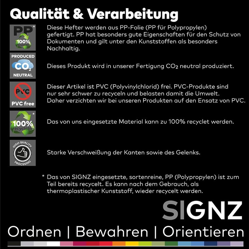SIGNZ Schnellhefter DIN A4, stabil, 11 Farben, transparenter Deckel, CO2-neutral