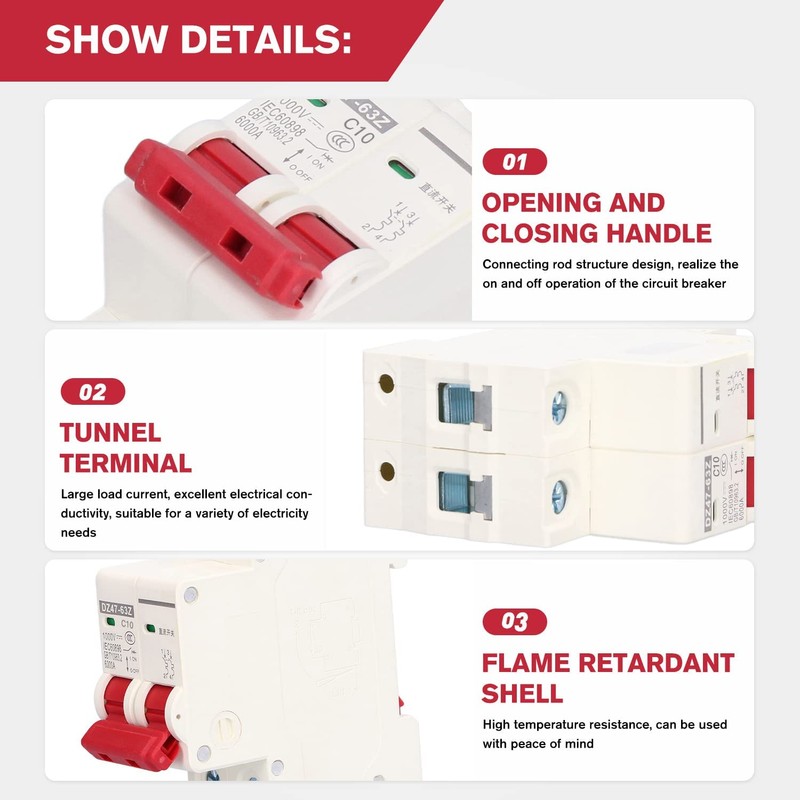 DC Circuit Breaker, DC Isolator Switch DZ47-63Z-2P 1000V 20A for