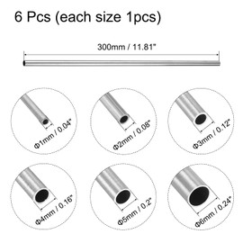 uxcell 304 Stainless Steel Tube, 1mm 2mm 3mm 4mm 5mm 6mm OD 0.3mm/0.4mm Wall Thickness 300mm Length, Pack of 6