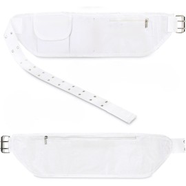 Adjustable Ihram Hajj Umrah Haji Waist Belt with Front Pockets and Zippered Compartments - Fits Up to 50" Waist - Ihram Belt for Hajj and Umrah, white, One Size