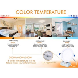 CLOUDY BAY 6 inch 3000K/ 4000K/ 5000K Three Color Temperature Selectable, Dimmable 15W CRI 90+, Ultra Thin LED Recessed Light with Junction Box, IC Rated, Air Tight, ETL/JA8, White, 12 Pack