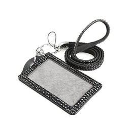 Rhinestone Crystal Sparkly Lanyard and ID Badge Holder for Photo ID Cards (Black)
