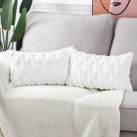 Madizz Set of 2 Soft Plush Short Wool Velvet Decorative Cushion Covers Luxury Style Throw Pillow Cases Pillow Shell for Sofa Bedroom White 12x20 inch, 30x50 cm Rectangular