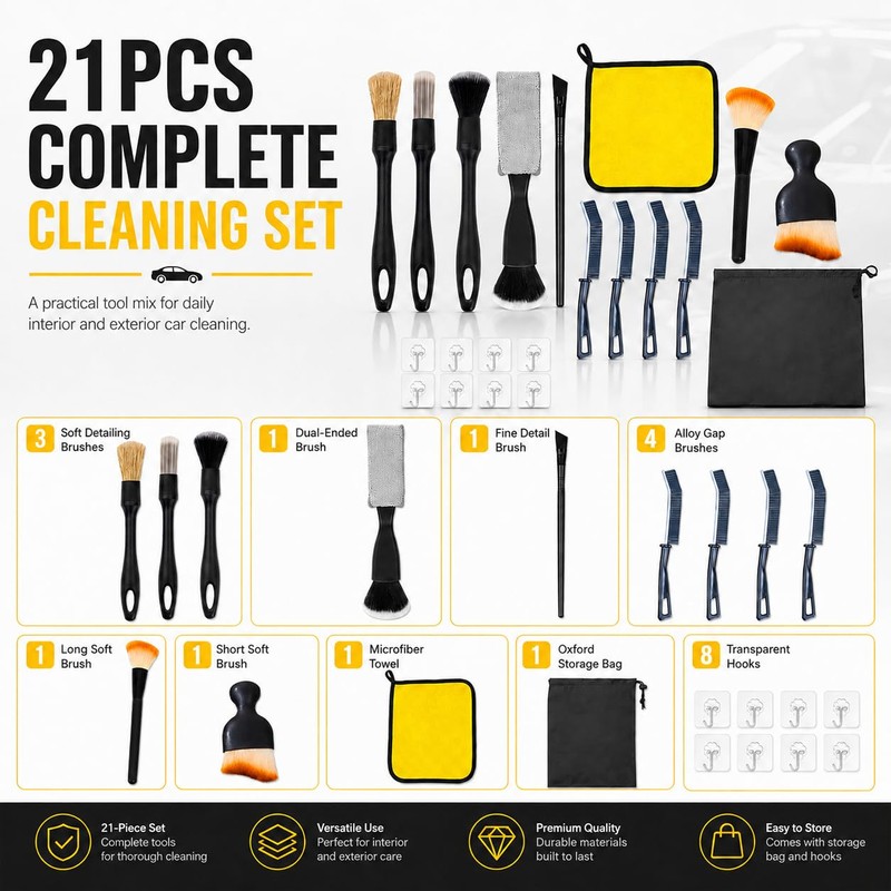 21PCS Car Detailing Kit, Car Cleaning Brush And Detailing Brushes